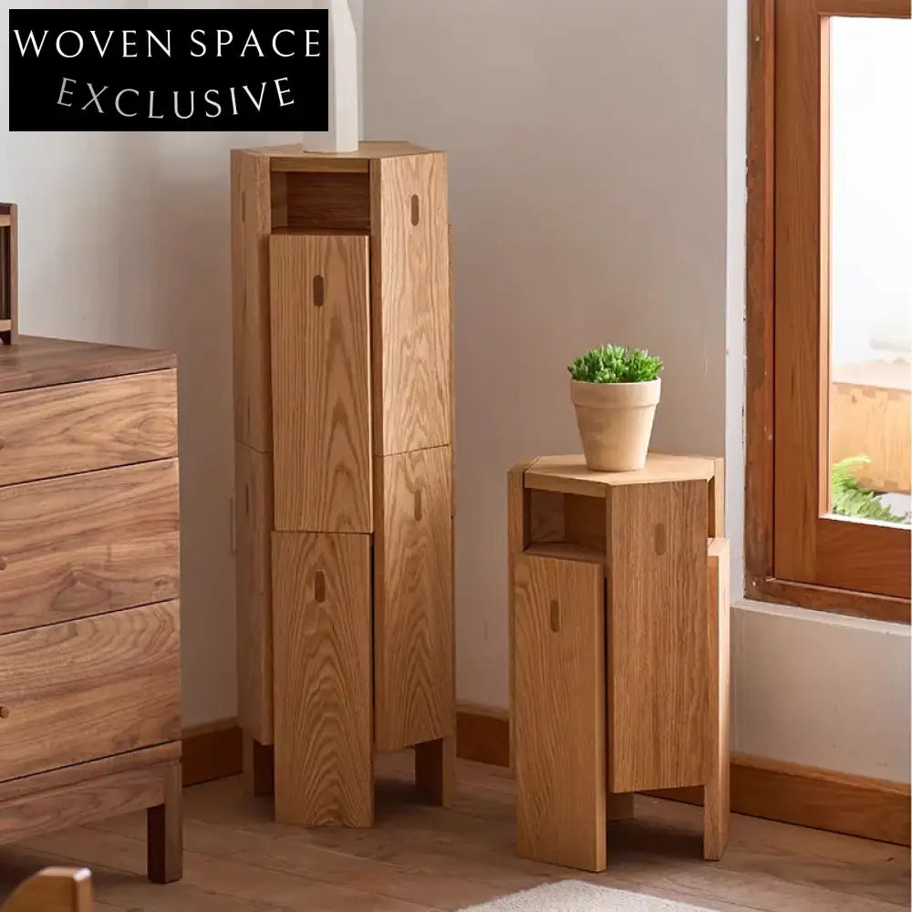 Elegant Retro Oak Wood Coffee Table Set, Multifunctional Sofa Side Table