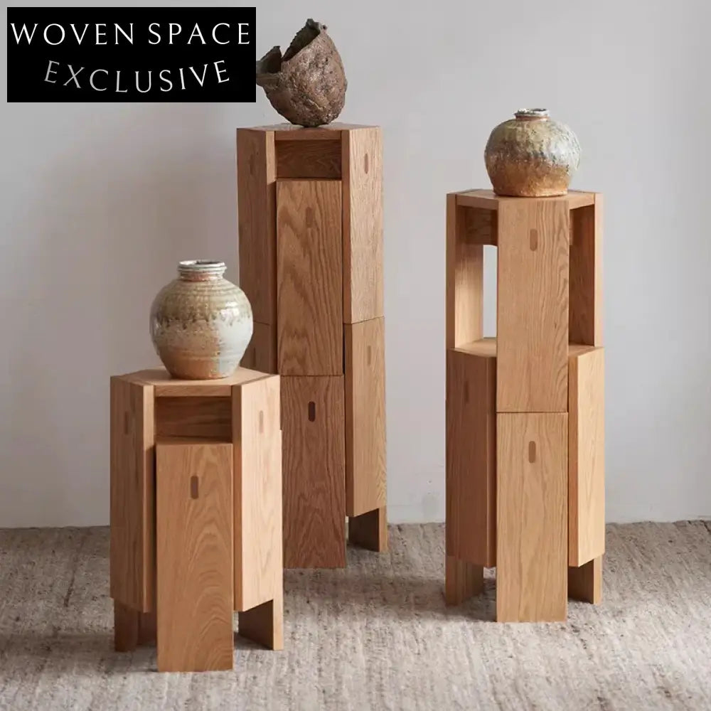 Elegant Retro Oak Wood Coffee Table Set, Multifunctional Sofa Side Table