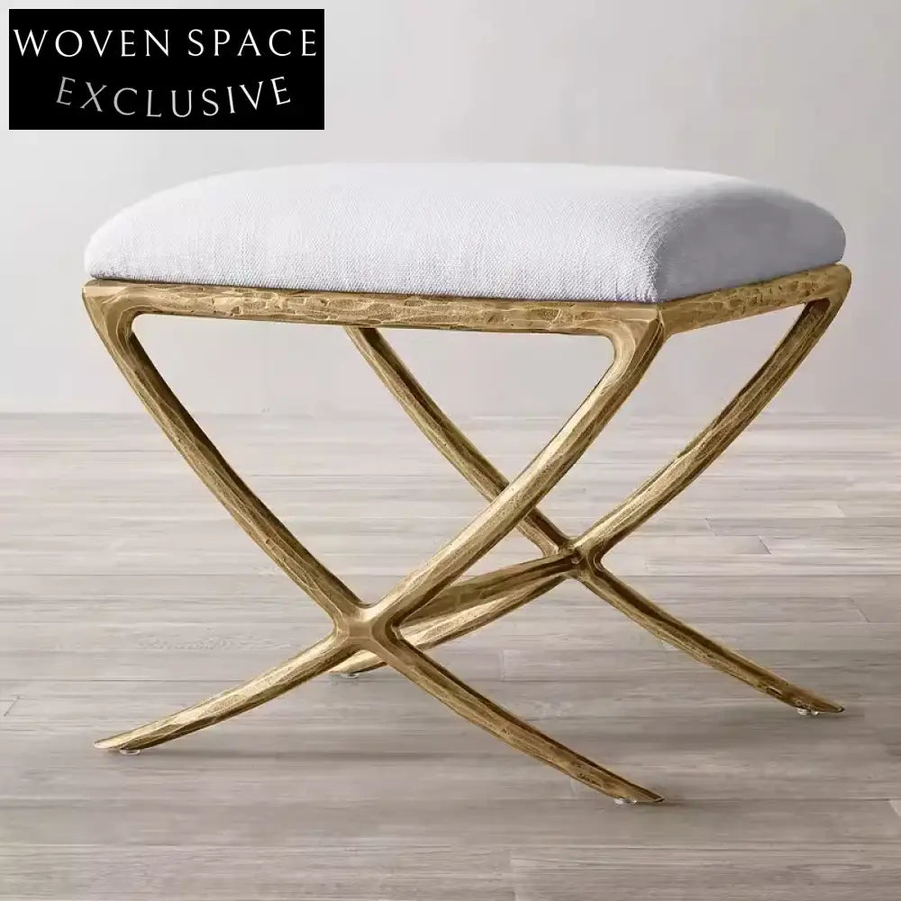 Elegant Retro Velvet Bed End Ottoman Stool with Metal Legs