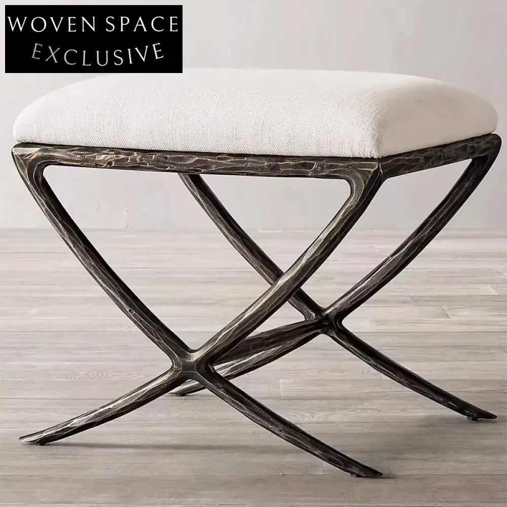 Elegant Retro Velvet Bed End Ottoman Stool with Metal Legs