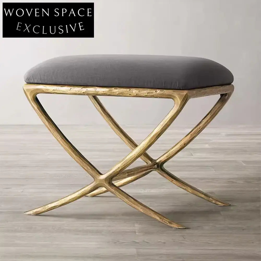Elegant Retro Velvet Bed End Ottoman Stool with Metal Legs