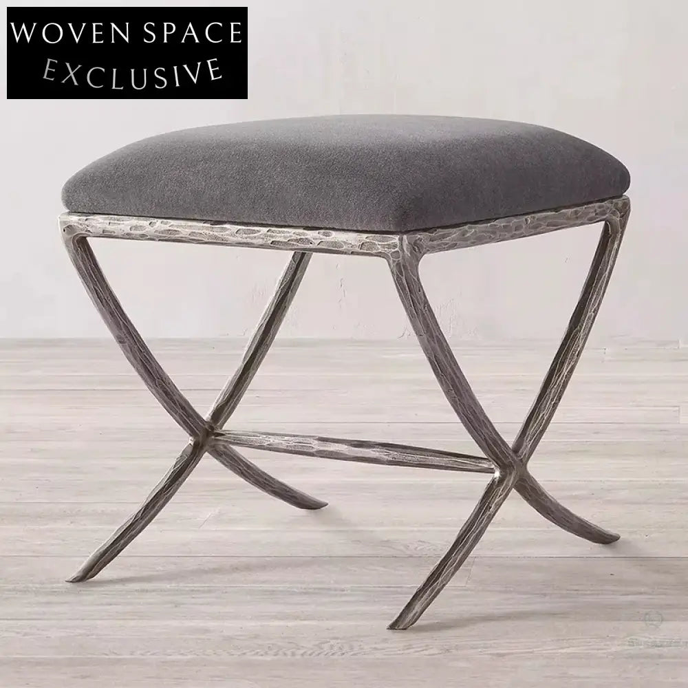 Elegant Retro Velvet Bed End Ottoman Stool with Metal Legs
