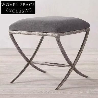 Elegant Retro Velvet Bed End Ottoman Stool with Metal Legs