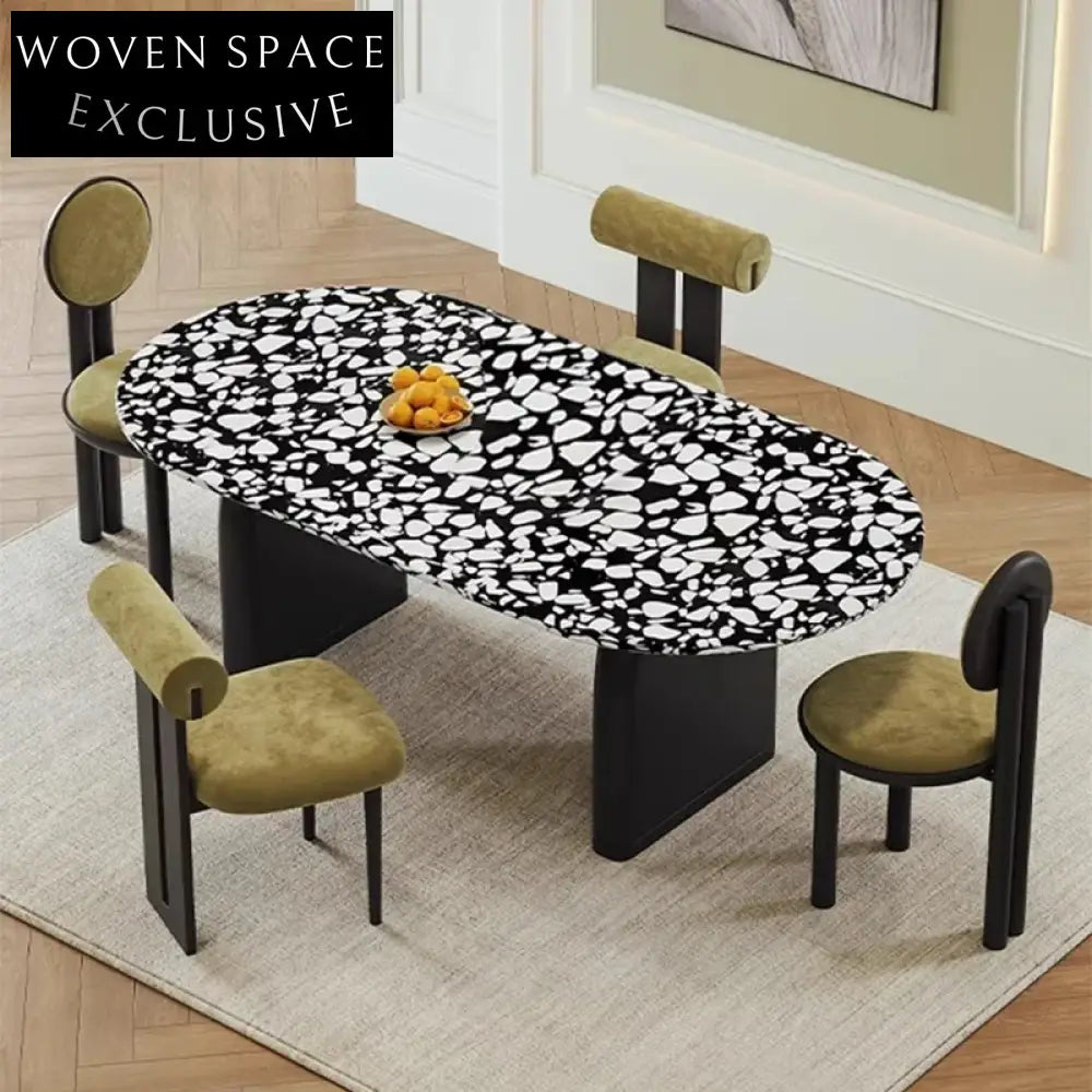 Elegant Rock Board Dining Table Set, Durable Wood Base, Six Chairs