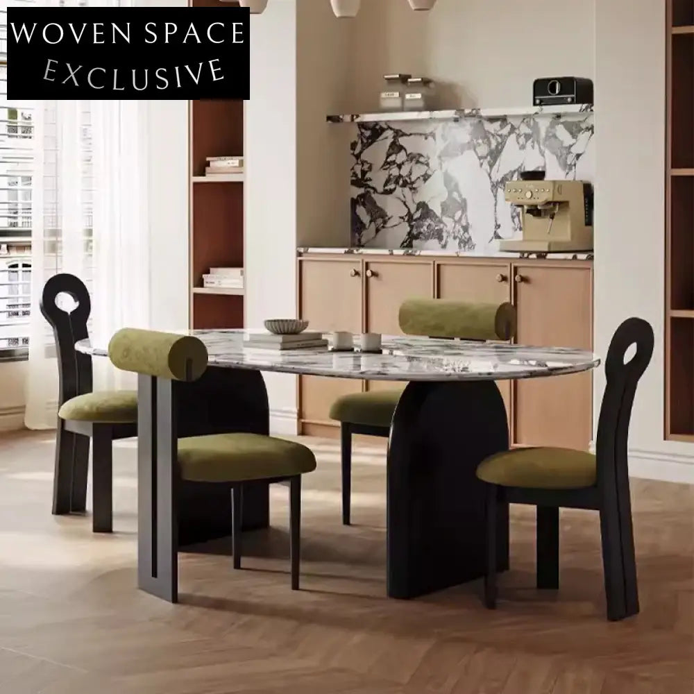 Elegant Rock Board Dining Table Set, Durable Wood Base, Six Chairs