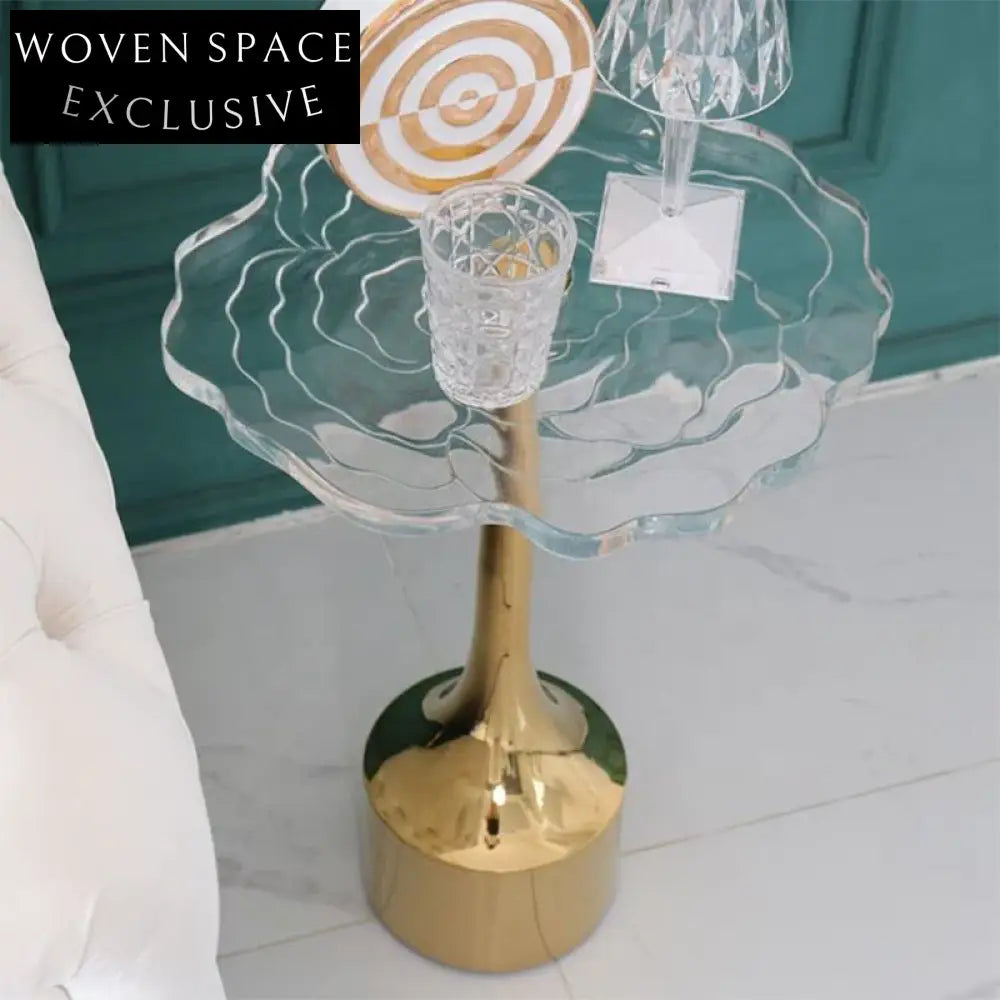 Elegant Rose Acrylic Top Golden Base Small Modern Living Room Coffee Table