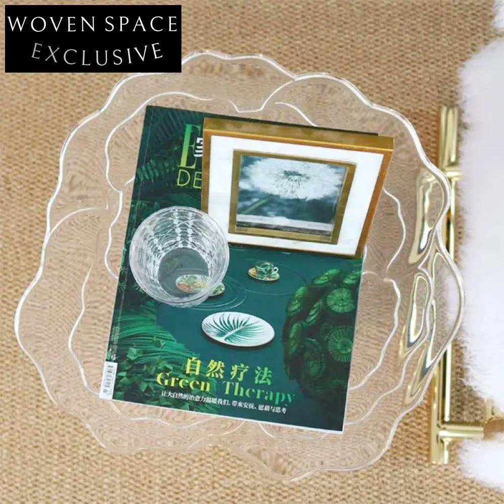 Elegant Rose Acrylic Top Golden Base Small Modern Living Room Coffee Table