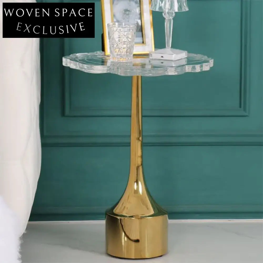 Elegant Rose Acrylic Top Golden Base Small Modern Living Room Coffee Table