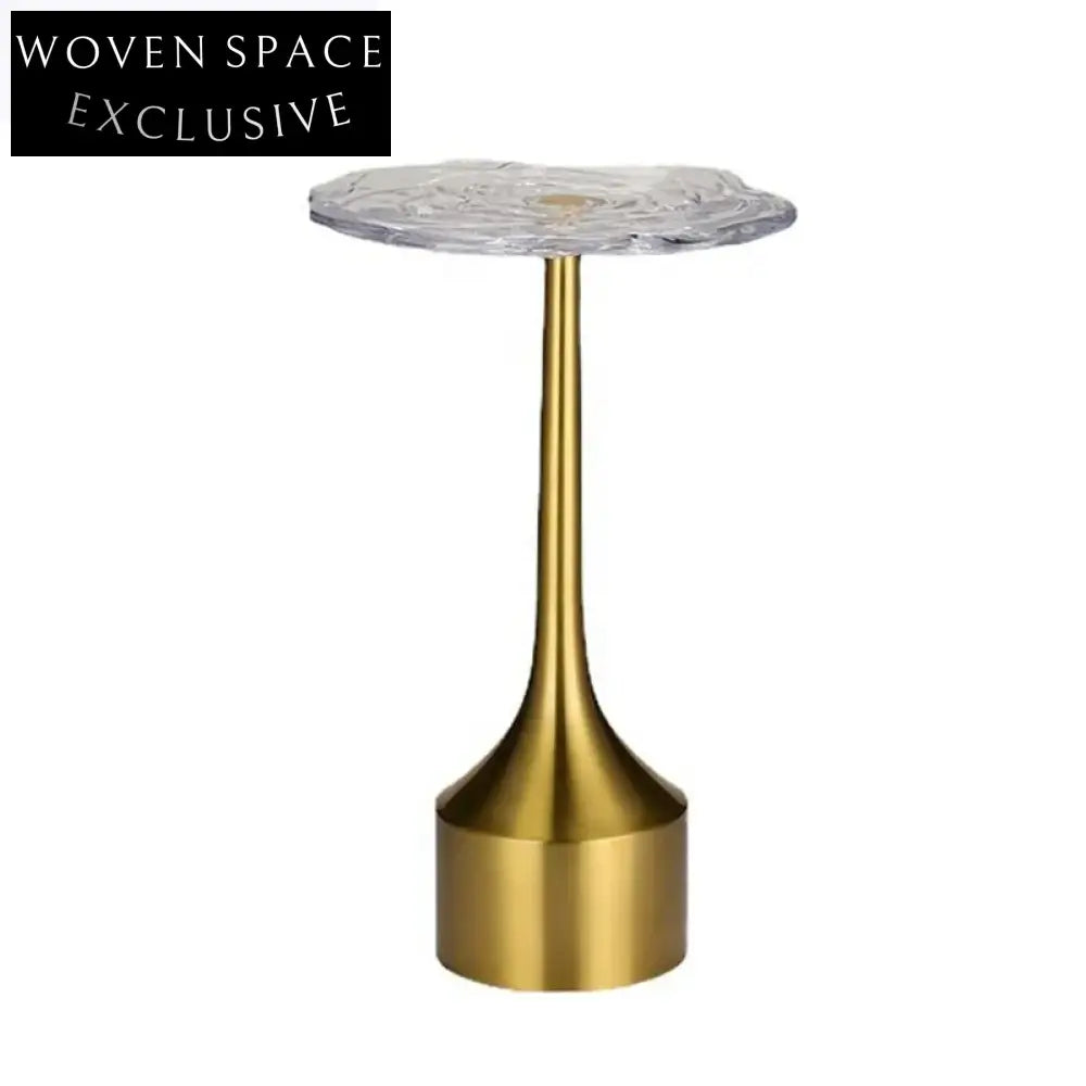Elegant Rose Acrylic Top Golden Base Small Modern Living Room Coffee Table