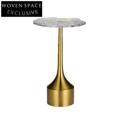 Elegant Rose Acrylic Top Golden Base Small Modern Living Room Coffee Table