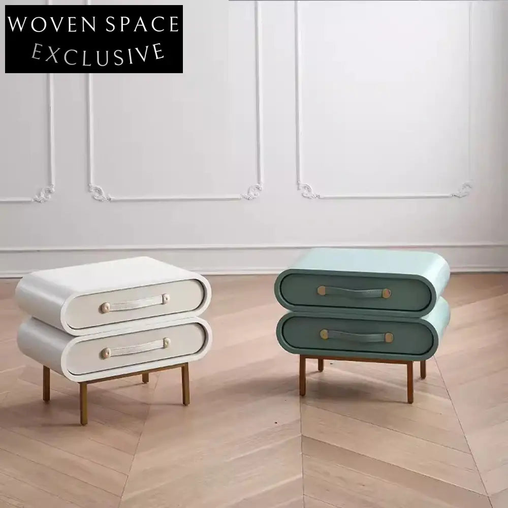 Elegant Rotating Storage Bedside Table, Solid Wood with Double Drawers for Kids