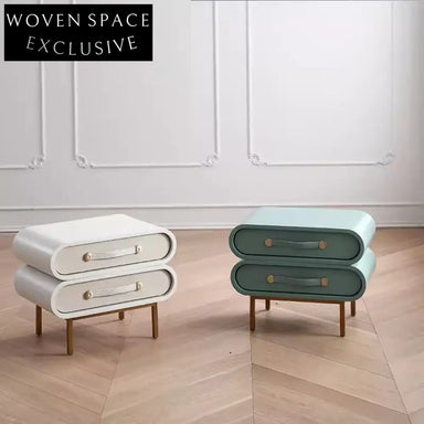 Elegant Rotating Storage Bedside Table, Solid Wood with Double Drawers for Kids