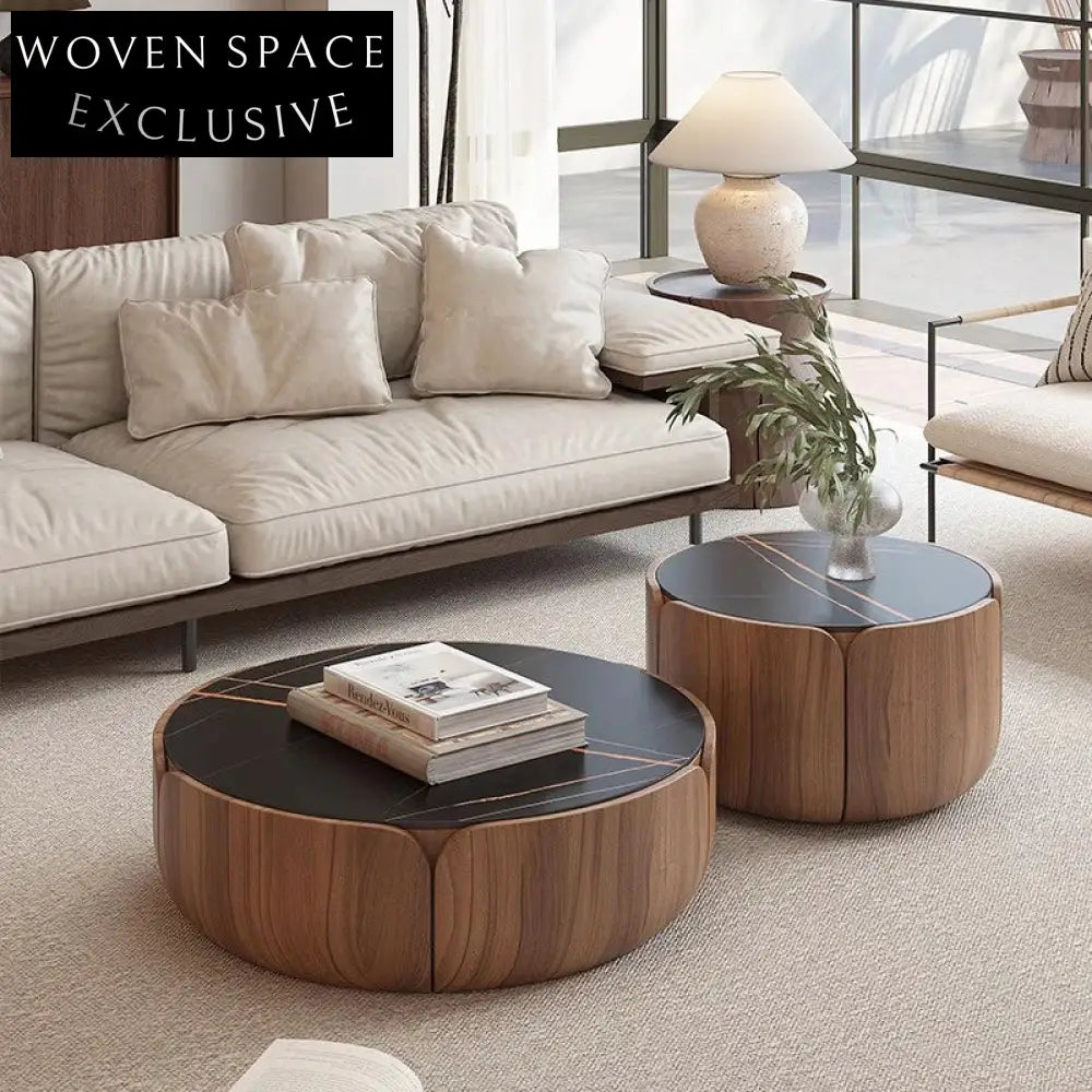 Elegant Round Black Marble Top Living Room Coffee Table