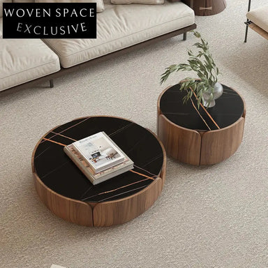 Elegant Round Black Marble Top Living Room Coffee Table