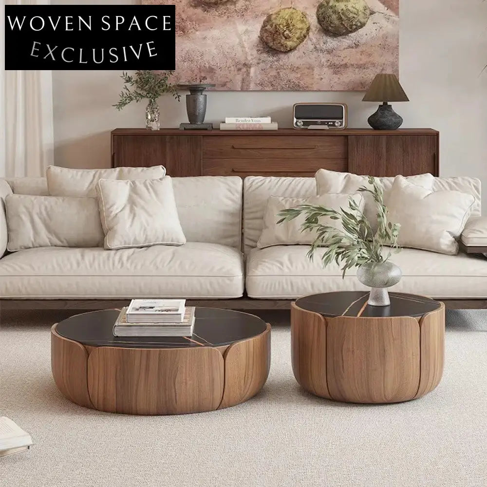 Elegant Round Black Marble Top Living Room Coffee Table