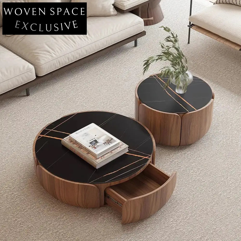 Elegant Round Black Marble Top Living Room Coffee Table