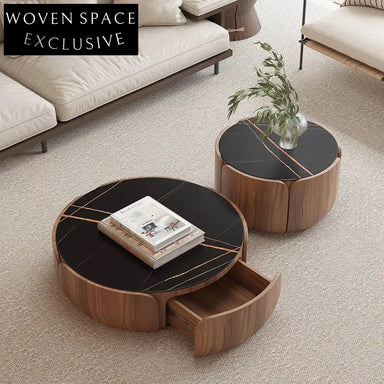 Elegant Round Black Marble Top Living Room Coffee Table