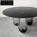 Elegant Round Black Tempered Glass Top Modern Dining Table for 8 People