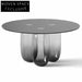 Elegant Round Black Tempered Glass Top Modern Dining Table for 8 People