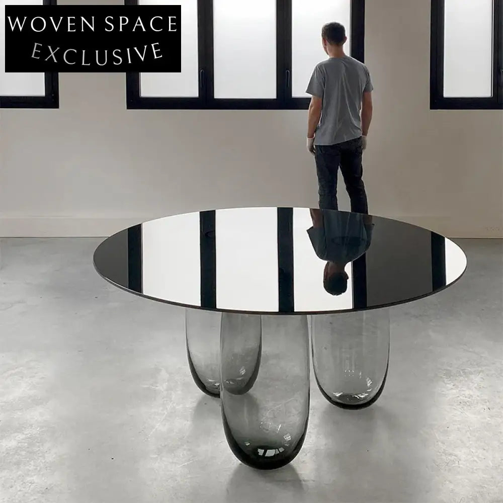 Elegant Round Black Tempered Glass Top Modern Dining Table for 8 People