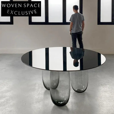 Elegant Round Black Tempered Glass Top Modern Dining Table for 8 People