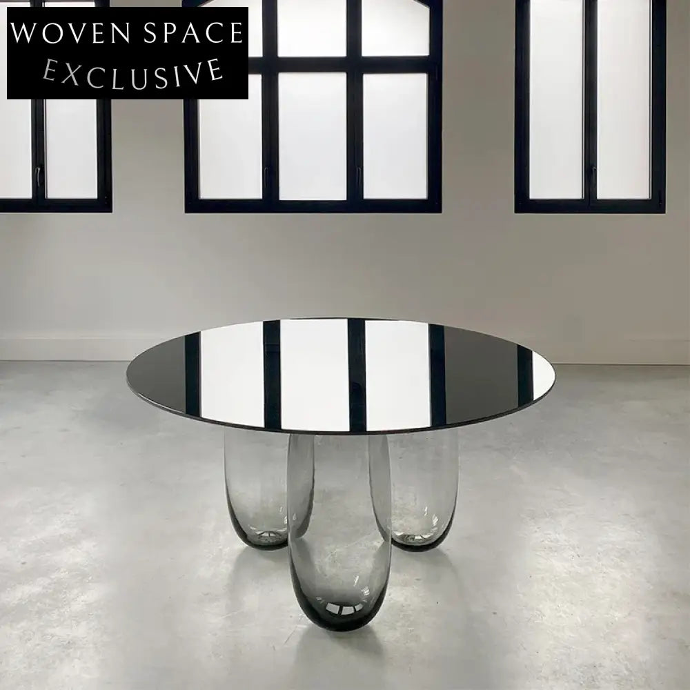 Elegant Round Black Tempered Glass Top Modern Dining Table for 8 People