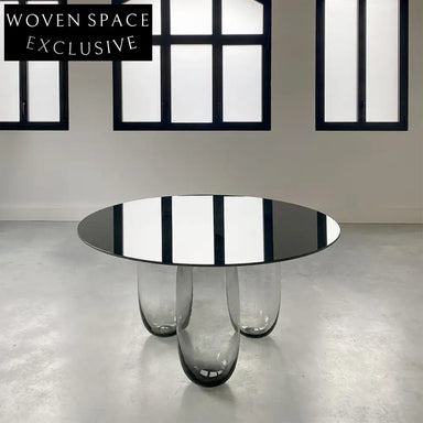 Elegant Round Black Tempered Glass Top Modern Dining Table for 8 People