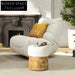 Elegant Round Boucle Fabric Footstool with Burl Veneer Base Ottoman