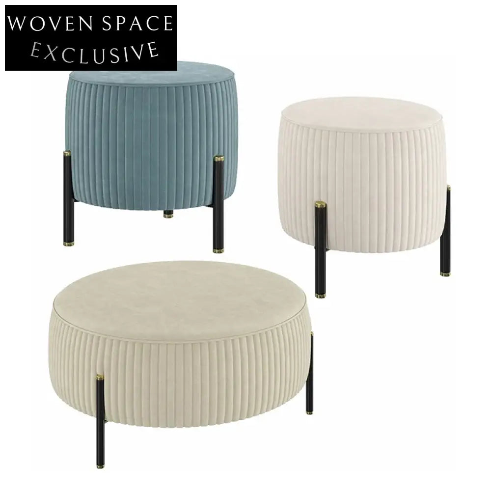 Elegant Round Fabric Upholstered Ottoman Stool with Sturdy Metal Legs for Homes