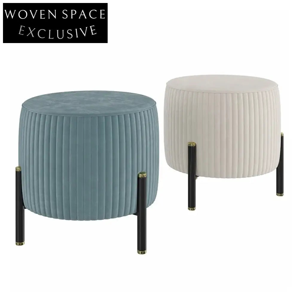 Elegant Round Fabric Upholstered Ottoman Stool with Sturdy Metal Legs for Homes
