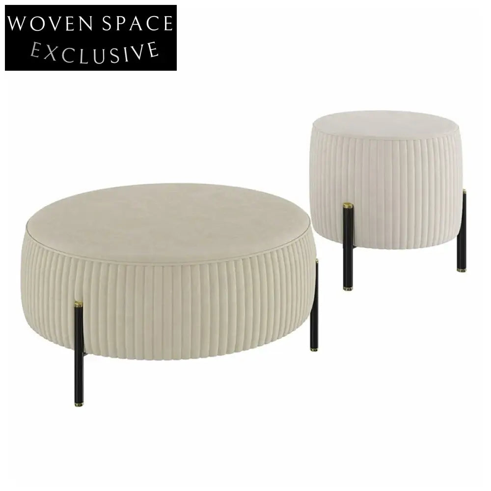 Elegant Round Fabric Upholstered Ottoman Stool with Sturdy Metal Legs for Homes