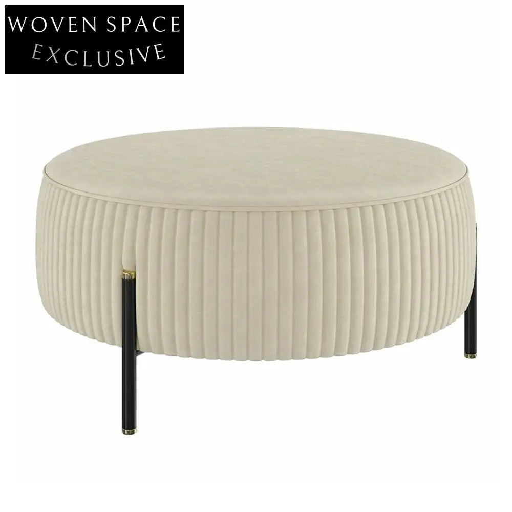 Elegant Round Fabric Upholstered Ottoman Stool with Sturdy Metal Legs for Homes