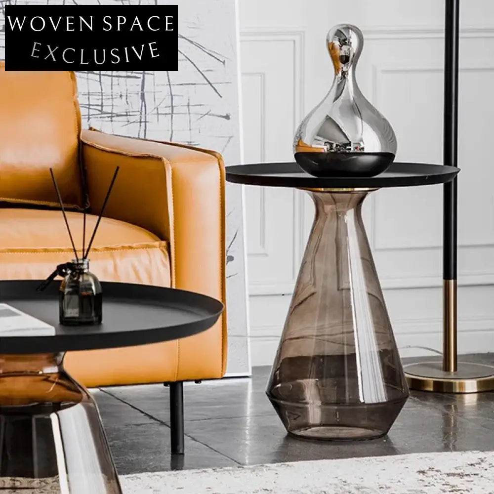 Elegant Round Glass Coffee Table Set Modern Luxury End Tables for Living Room