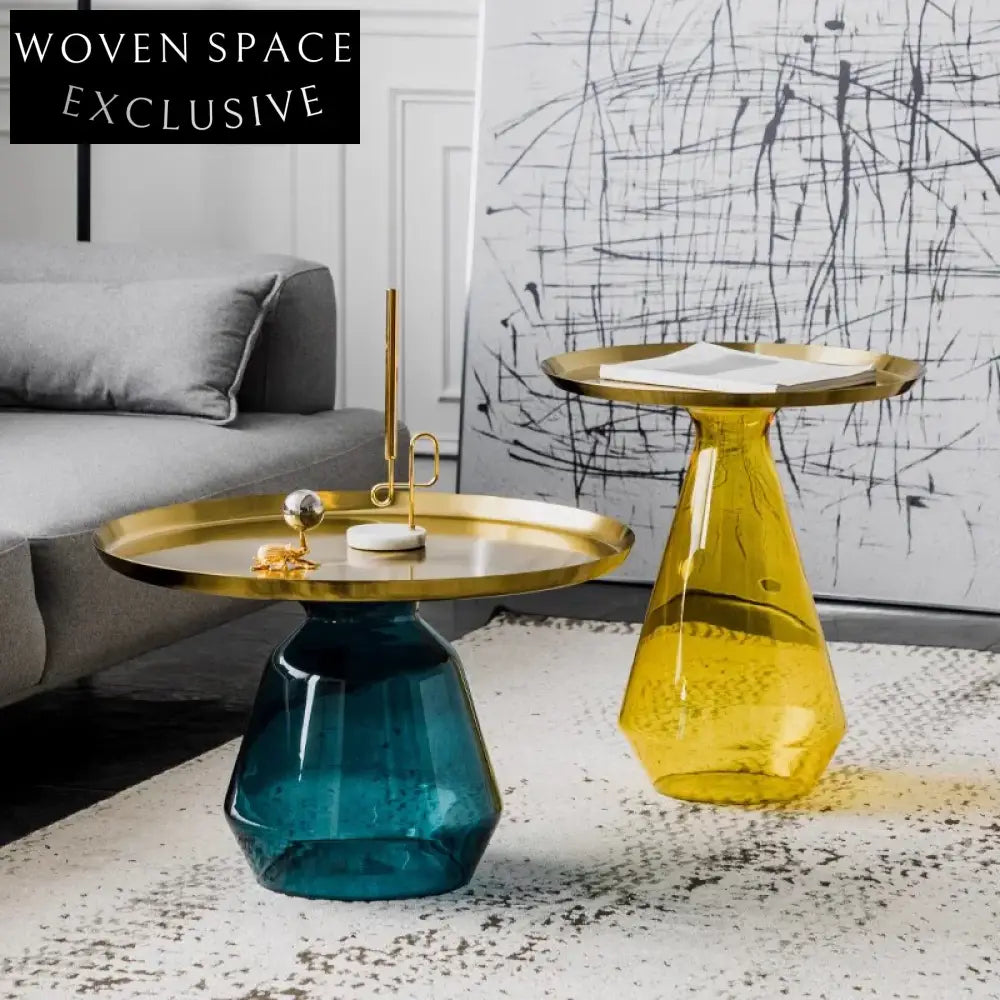 Elegant Round Glass Coffee Table Set Modern Luxury End Tables for Living Room
