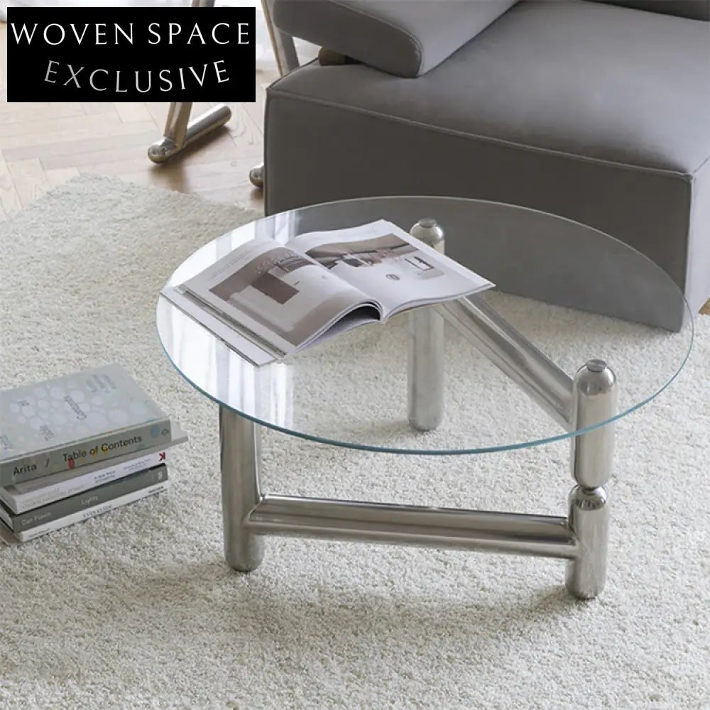 Elegant Round Glass Coffee Table, Stainless Steel Base, Living Room Centerpiece
