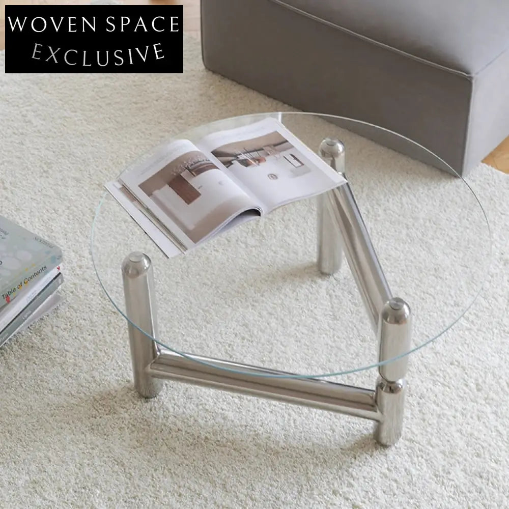 Elegant Round Glass Coffee Table, Stainless Steel Base, Living Room Centerpiece