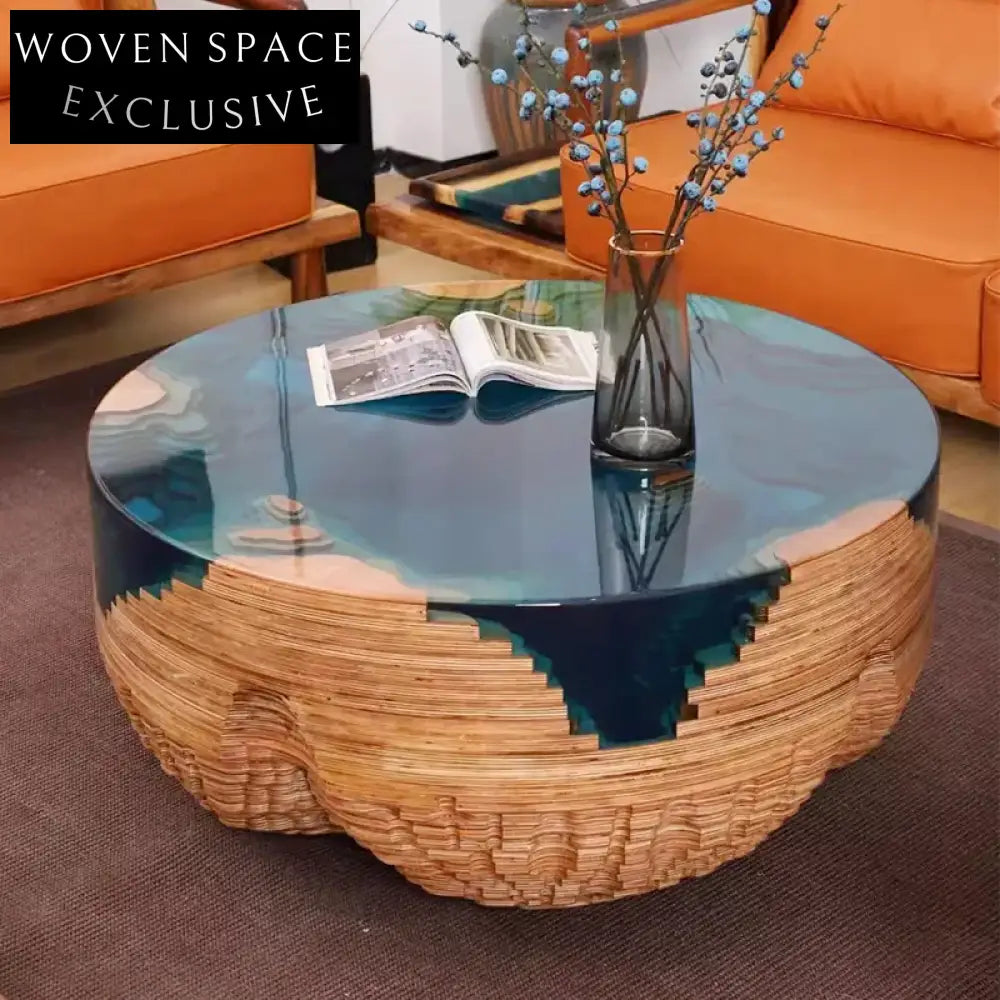 Elegant Round Live Edge Walnut Resin Coffee Table for Modern Living Room