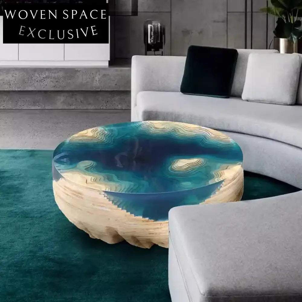 Elegant Round Live Edge Walnut Resin Coffee Table for Modern Living Room
