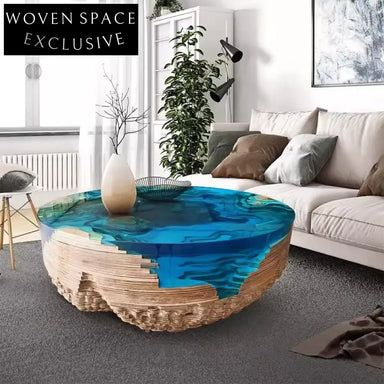 Elegant Round Live Edge Walnut Resin Coffee Table for Modern Living Room