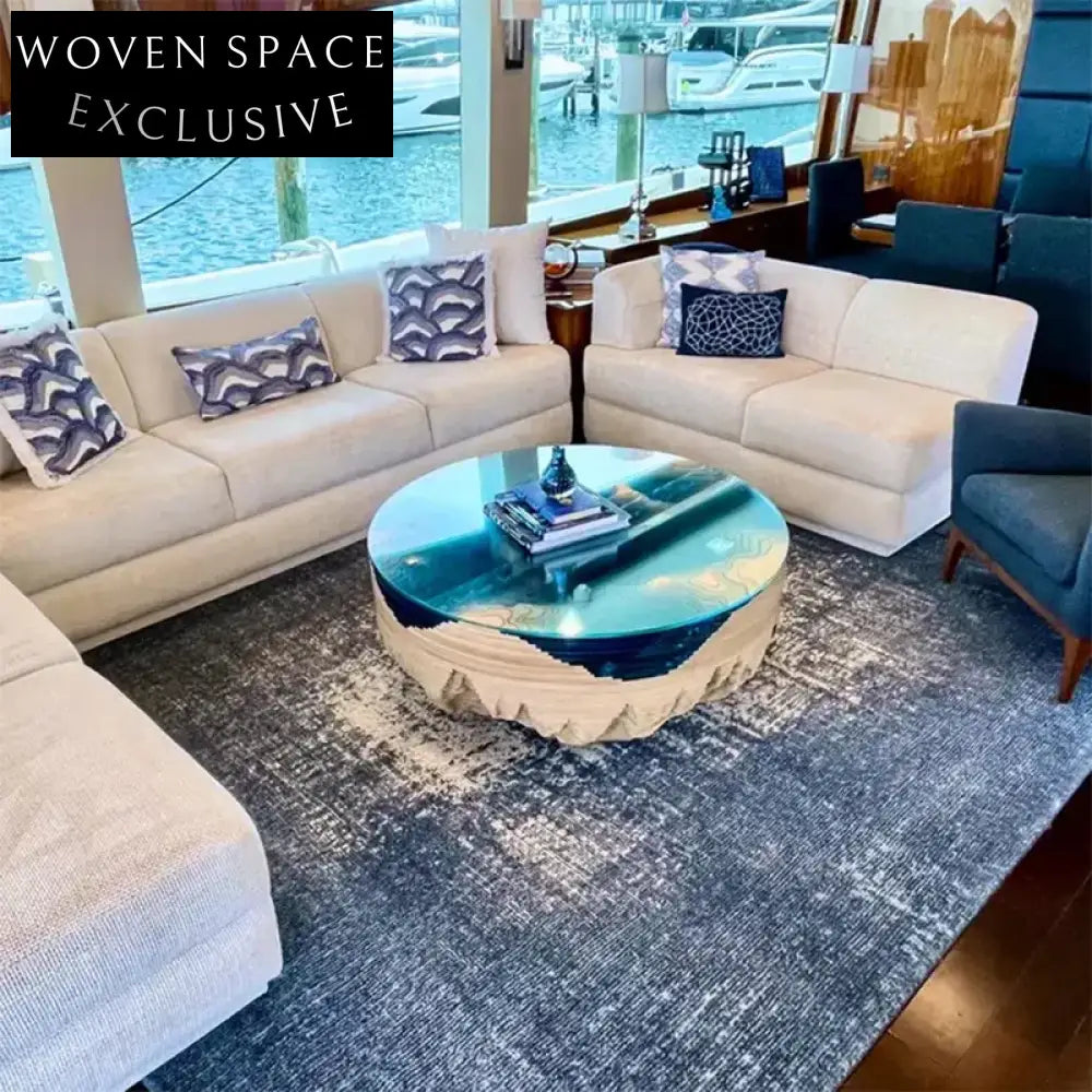 Elegant Round Live Edge Walnut Resin Coffee Table for Modern Living Room