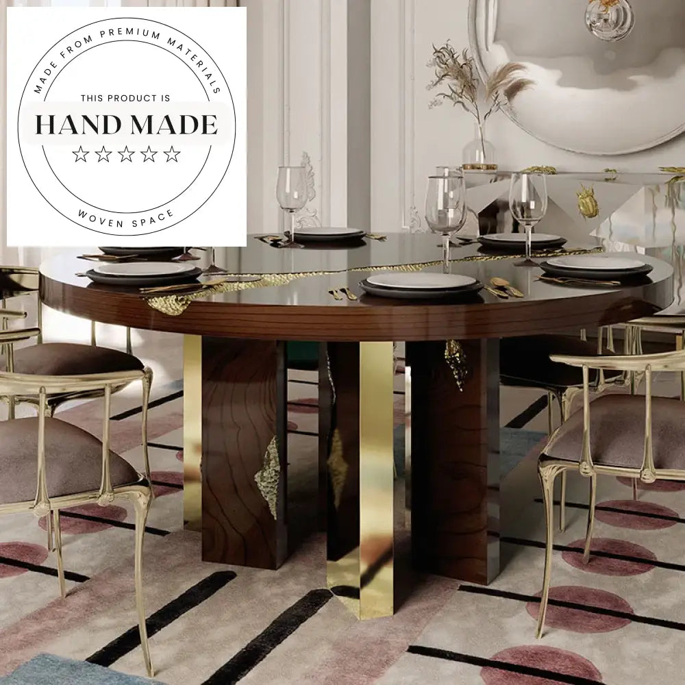 Elegant Round Mahogany Veneer Modern Luxury Dining Table Set