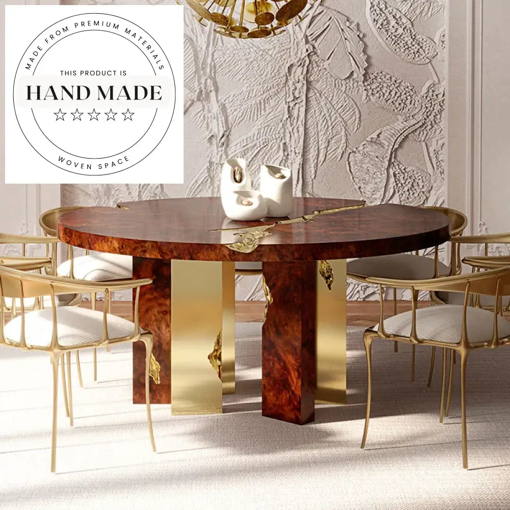 Elegant Round Mahogany Veneer Modern Luxury Dining Table Set