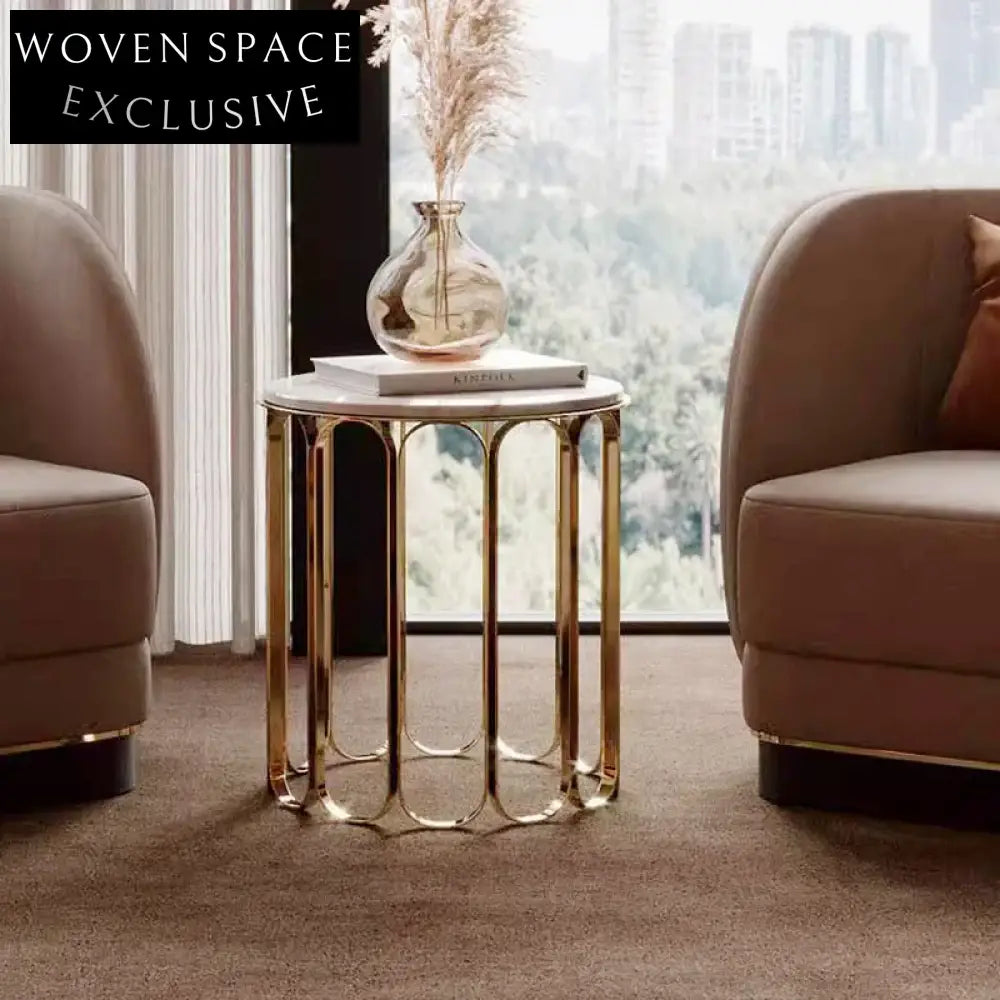 Elegant Round Marble Coffee Table with Stainless Steel Base for Living Room