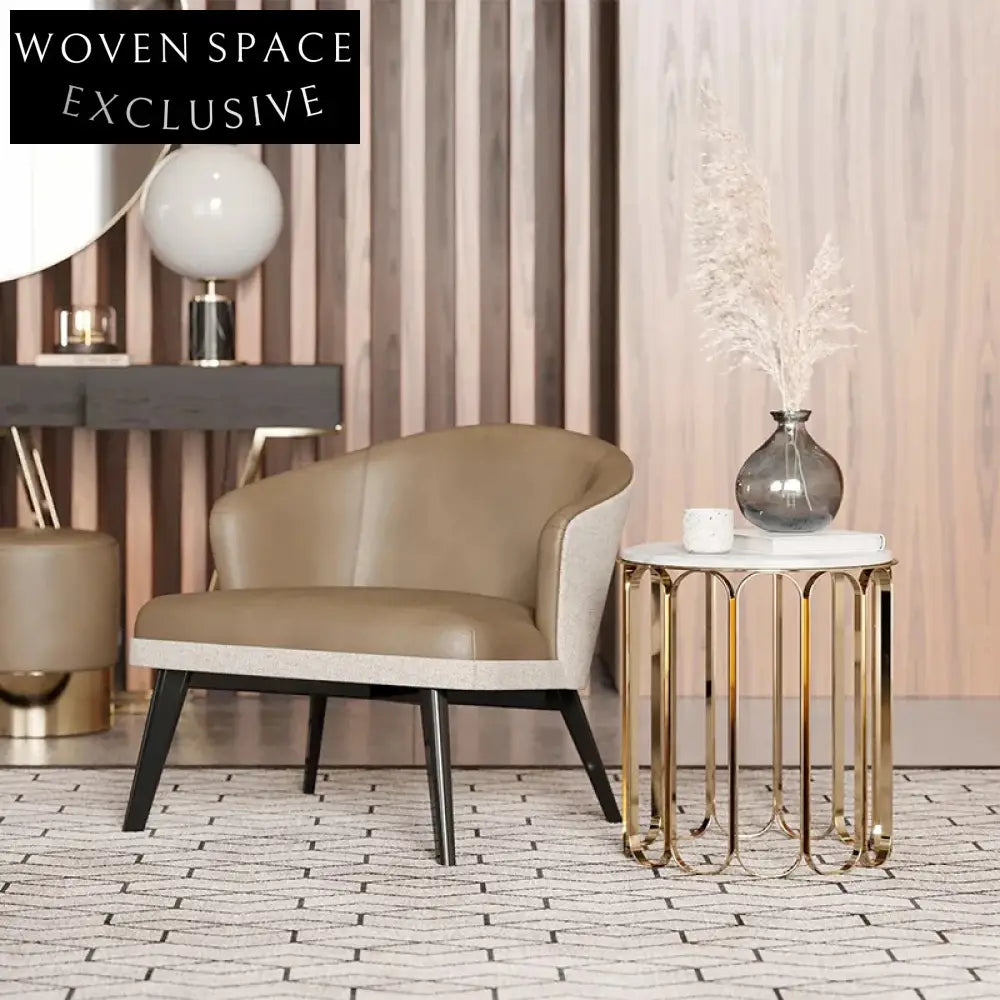 Elegant Round Marble Coffee Table with Stainless Steel Base for Living Room