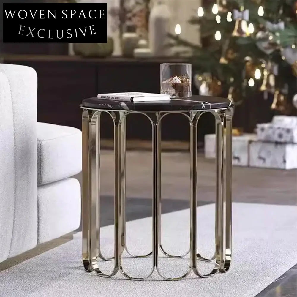 Elegant Round Marble Coffee Table with Stainless Steel Base for Living Room