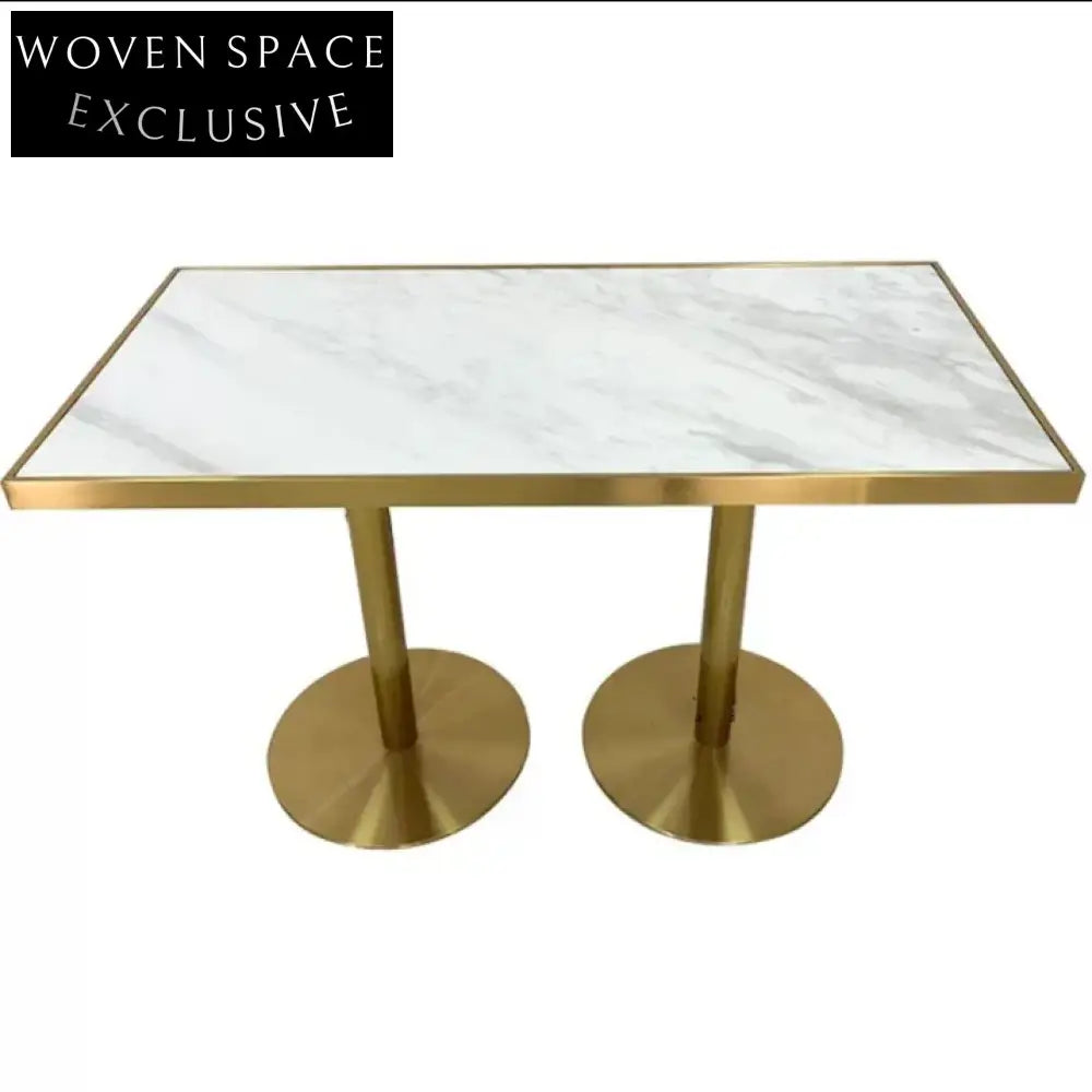 Elegant Round Marble Top Bistro Gold Stainless Steel Leg Dining Table