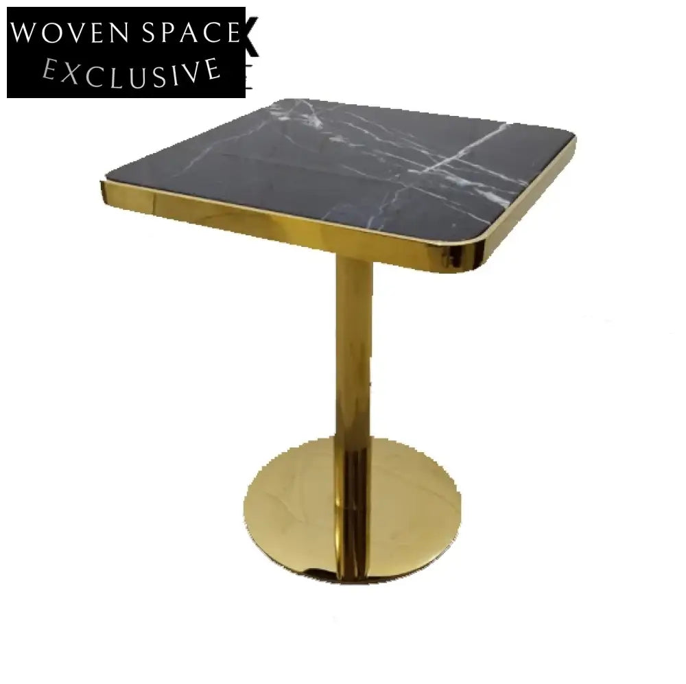 Elegant Round Marble Top Bistro Gold Stainless Steel Leg Dining Table