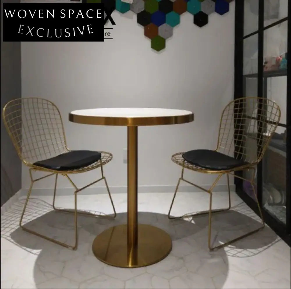 Elegant Round Marble Top Bistro Gold Stainless Steel Leg Dining Table