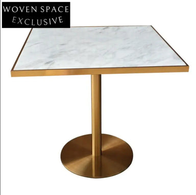 Elegant Round Marble Top Bistro Gold Stainless Steel Leg Dining Table