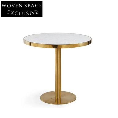Elegant Round Marble Top Bistro Gold Stainless Steel Leg Dining Table